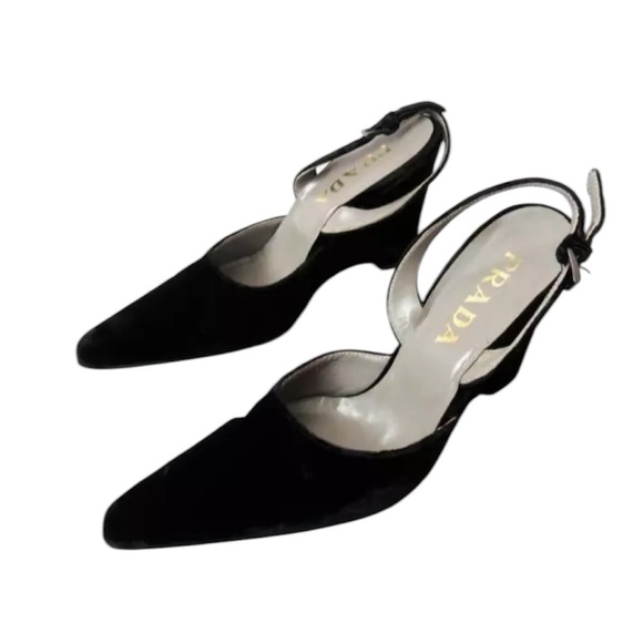 Prada Black velvet Slingback wedge Heels - Picture 1 of 11
